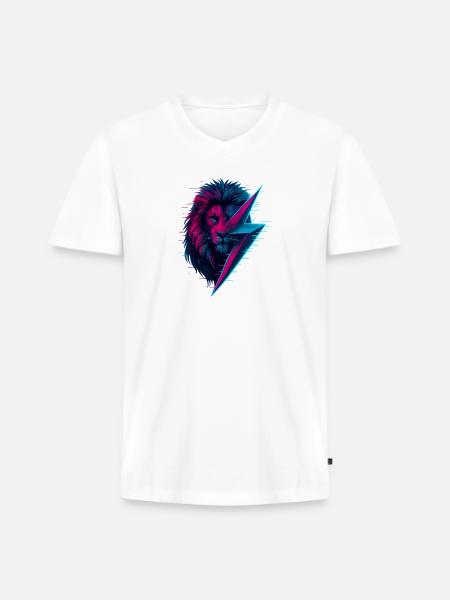 Glitched lion thunderbolt mix - Men's Premium Organic V-Neck T-Shirt - white
