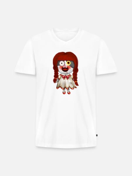 Spooky Retro Doll Design - Men's Premium Organic V-Neck T-Shirt - white