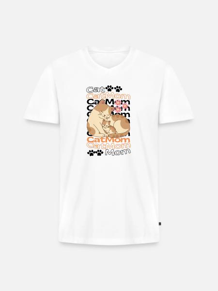MomCat - Men's Premium Organic V-Neck T-Shirt - white