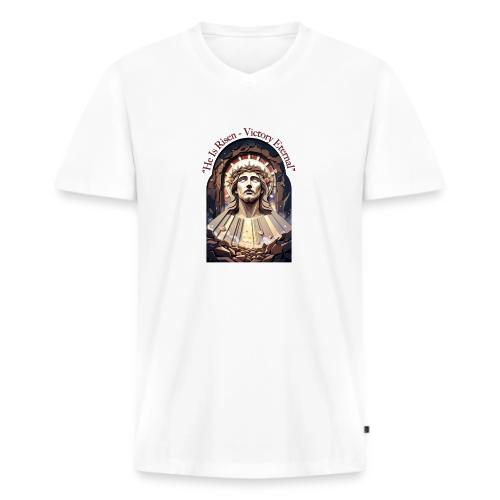 Easter He Is Risen Face of Christ T Shirt, Gift - Men's Premium Organic V-Neck T-Shirt