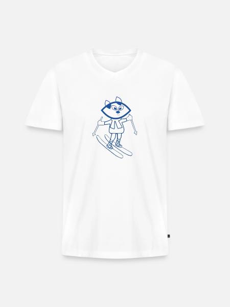 Blue cat skiing - Men's Premium Organic V-Neck T-Shirt - white