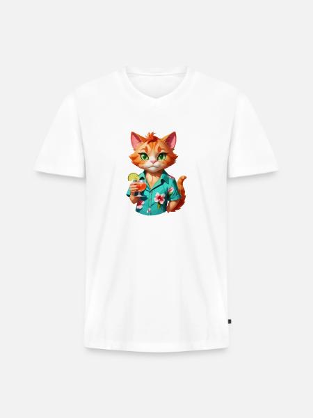 Hawaiian Casino Cat - Men's Premium Organic V-Neck T-Shirt - white