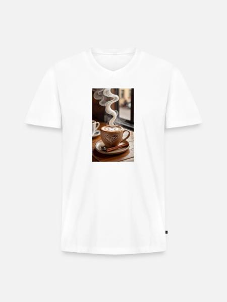 Heart Latte Steam Art - Men's Premium Organic V-Neck T-Shirt - white