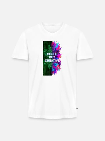 Coded But Creative - Men's Premium Organic V-Neck T-Shirt - white