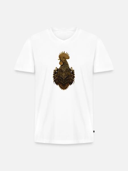 Golden ornate rooster art - Men's Premium Organic V-Neck T-Shirt - white