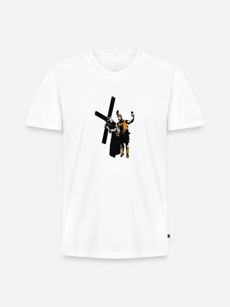 Selfie with Jesus - Men's Premium Organic V-Neck T-Shirt - white