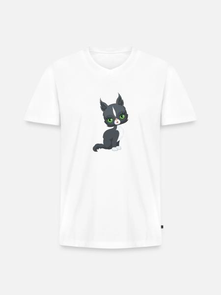 Black and White Cat - Men's Premium Organic V-Neck T-Shirt - white