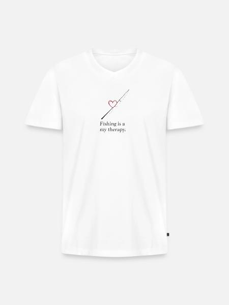 Fishing Heart Therapy Design - Men's Premium Organic V-Neck T-Shirt - white