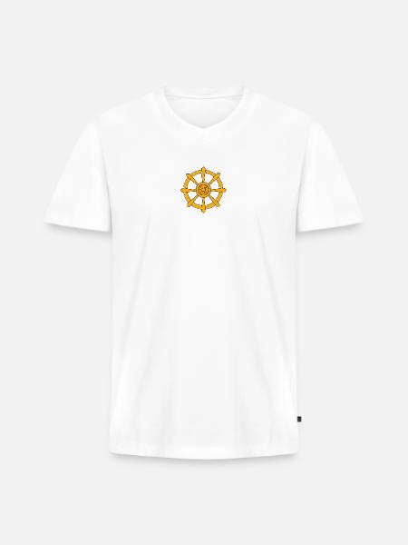 Golden Ship Wheel Emblem - Men's Premium Organic V-Neck T-Shirt - white