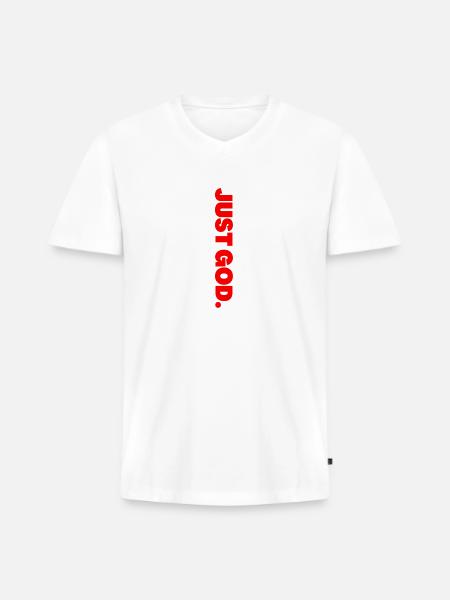Just God - Men's Premium Organic V-Neck T-Shirt - white