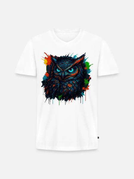Owl Neon Splash - Men's Premium Organic V-Neck T-Shirt - white