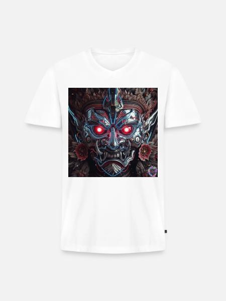 Cyberpunk Demon Mask – Chrome Tech Art - Men's Premium Organic V-Neck T-Shirt - white
