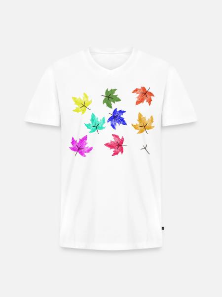 Prismatic Autumn Maple Leaves - Men's Premium Organic V-Neck T-Shirt - white