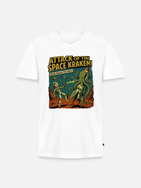 Attack of the Space Kraken - Men's Premium Organic V-Neck T-Shirt - white