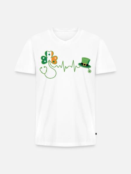 Stethoscope Shamrock Heartbeat - Men's Premium Organic V-Neck T-Shirt - white