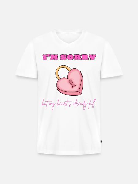 Pink Heart Lock Apology - Men's Premium Organic V-Neck T-Shirt - white