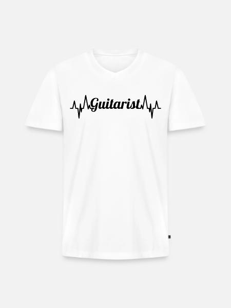 Guitarist ECG Heartline - Men's Premium Organic V-Neck T-Shirt - white