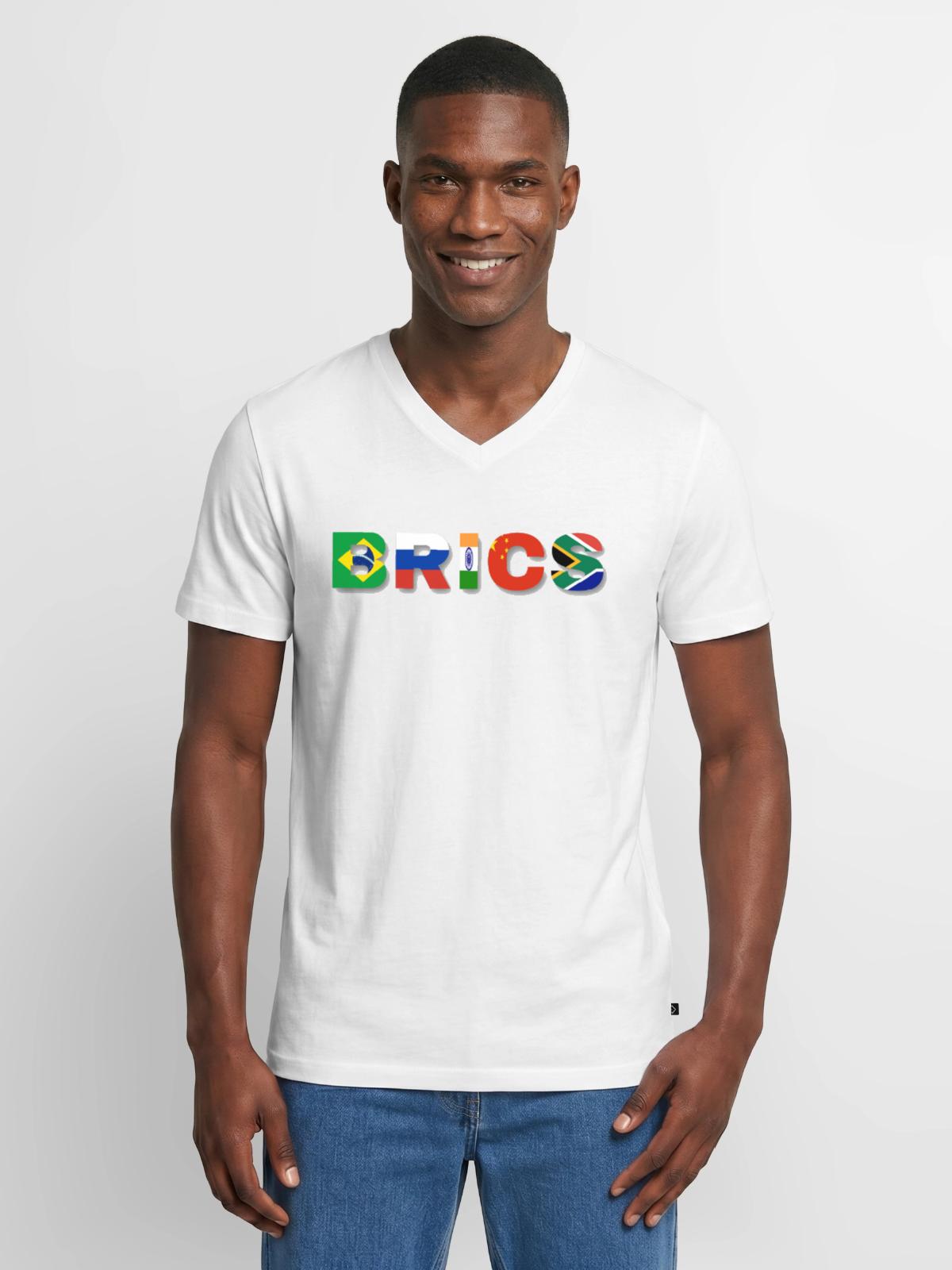 Brics - Men's Premium Organic V-Neck T-Shirt - white - Front - AI Model Male 178 dark (178cm)