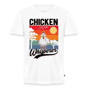 Chicken Whisperer Farmer - Men's Premium Organic V-Neck T-Shirt - white - Front - AI Model Male 178 dark (178cm)