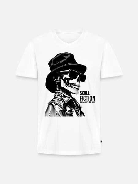 Skull Fiction Skeleton Art - Men's Premium Organic V-Neck T-Shirt - white