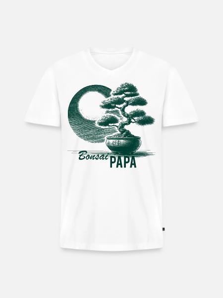 Bonsai Papa - Men's Premium Organic V-Neck T-Shirt - white