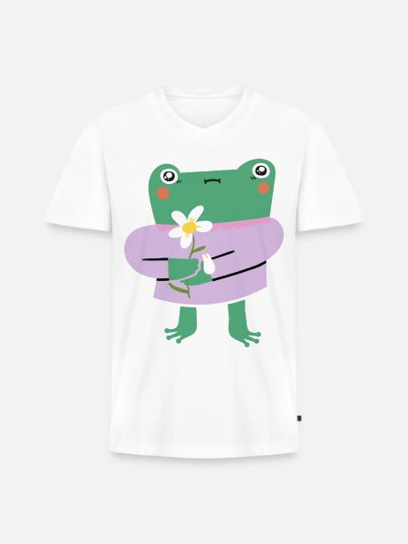 Shy Frog with Flower - Men's Premium Organic V-Neck T-Shirt - white
