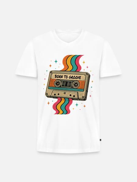 Vintage Boho Cassette Tape Design - Men's Premium Organic V-Neck T-Shirt - white
