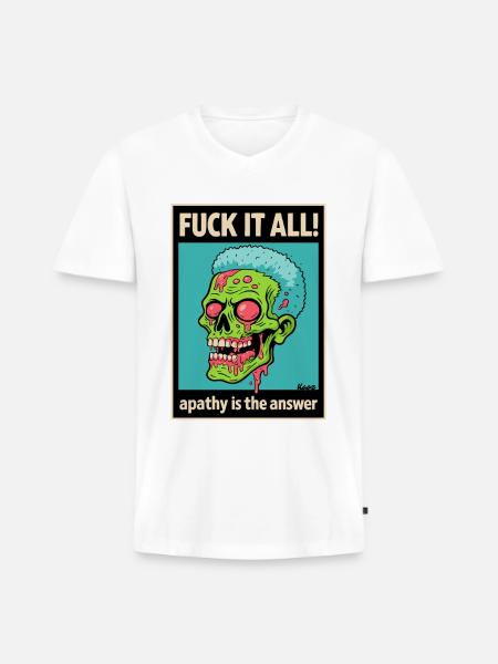 Apathy Skull Graphic with Bold Text - Men's Premium Organic V-Neck T-Shirt - white