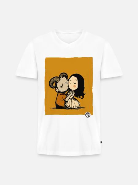 Rustic Ram Kiss Duo - Men's Premium Organic V-Neck T-Shirt - white