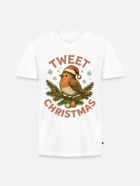 Tweet Christmas Cute Bird Holiday - Men's Premium Organic V-Neck T-Shirt - white