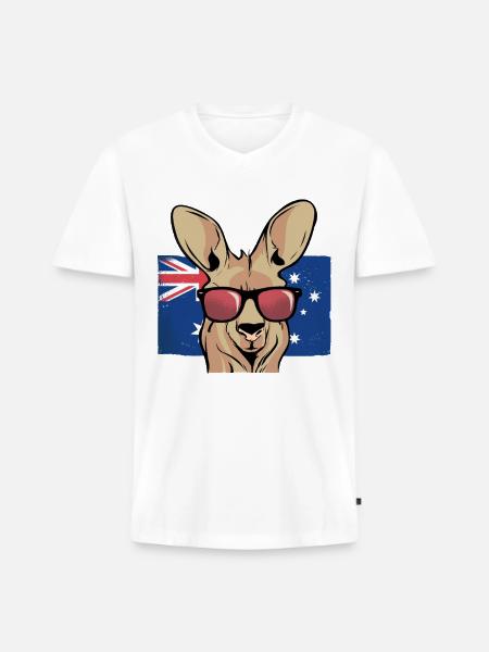 Aussie Kangaroo Sunglasses Flag - Men's Premium Organic V-Neck T-Shirt - white