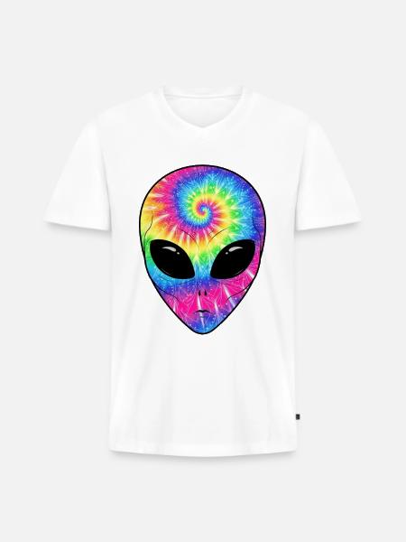 Psychedelic Alien TieDye Face - Men's Premium Organic V-Neck T-Shirt - white
