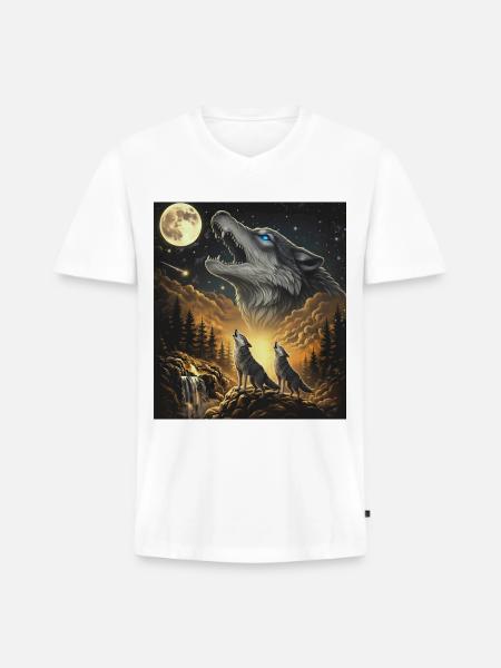 Moon Moonlight Howl Wolves Night - Men's Premium Organic V-Neck T-Shirt - white