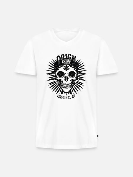 Dark Sunburst Skull Emblem - Men's Premium Organic V-Neck T-Shirt - white
