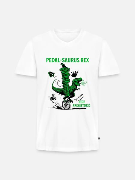 Pedal-Saurus Rex – Ride Prehistoric - Men's Premium Organic V-Neck T-Shirt - white