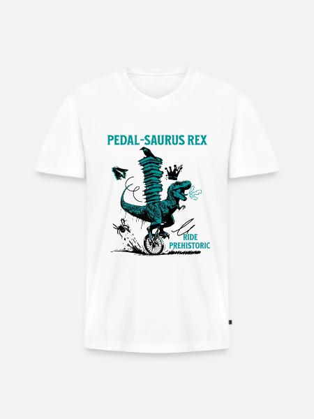 Pedal-Saurus Rex – Ride Prehistoric - Men's Premium Organic V-Neck T-Shirt - white