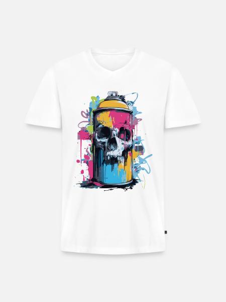 Skull Graffiti Spray Can - Men's Premium Organic V-Neck T-Shirt - white