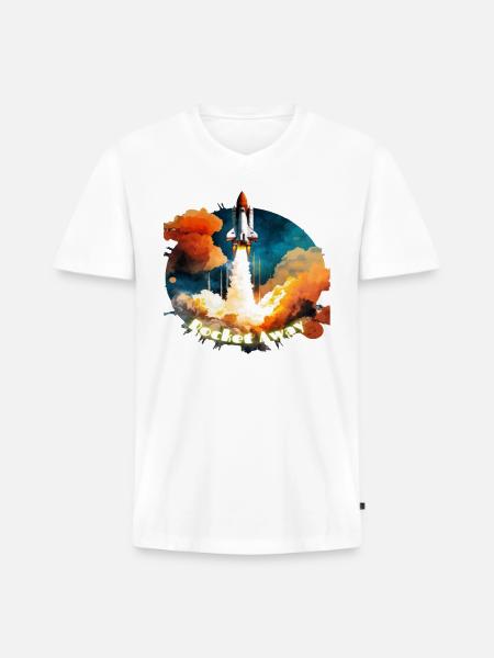 Rocket Away - Men's Premium Organic V-Neck T-Shirt - white