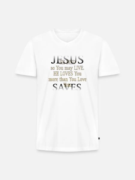 Jesus saves - Men's Premium Organic V-Neck T-Shirt - white