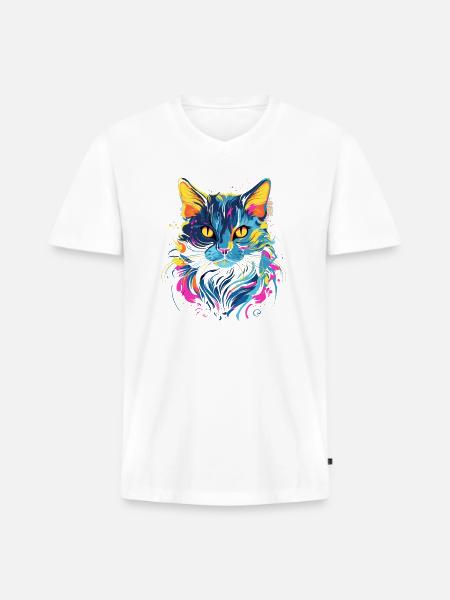 Blue Cat - Men's Premium Organic V-Neck T-Shirt - white