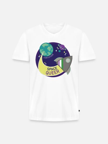 Space Queer - Men's Premium Organic V-Neck T-Shirt - white