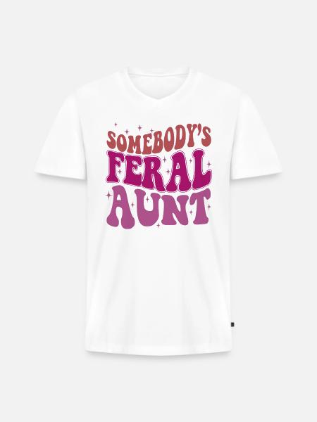 Somebody's Feral Aunt - Men's Premium Organic V-Neck T-Shirt - white