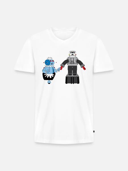 Rosie and Lost in Space Robot - Men's Premium Organic V-Neck T-Shirt - white