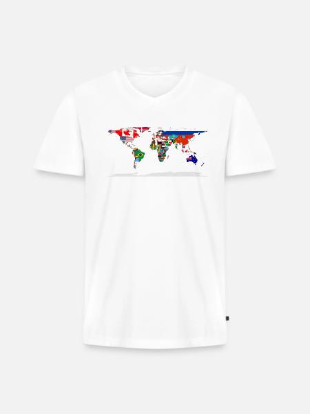 Flag Map Of The World - Men's Premium Organic V-Neck T-Shirt - white