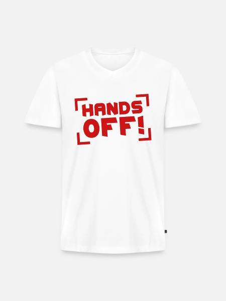 Hands Off - Men's Premium Organic V-Neck T-Shirt - white