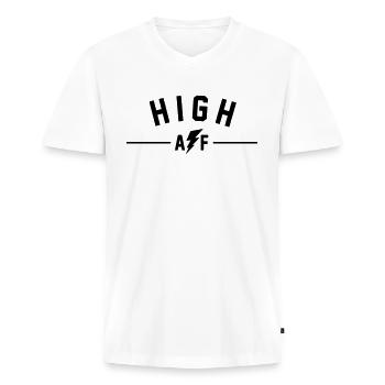 High AF - Men's Premium Organic V-Neck T-Shirt - white - Front - AI Model Male 178 dark (178cm)
