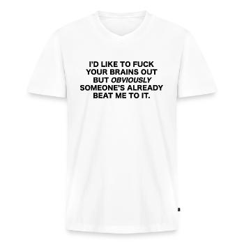 I d Like To Fuck Your Brains Out 1 - Men's Premium Organic V-Neck T-Shirt - white - Front - AI Model Male 178 dark (178cm)