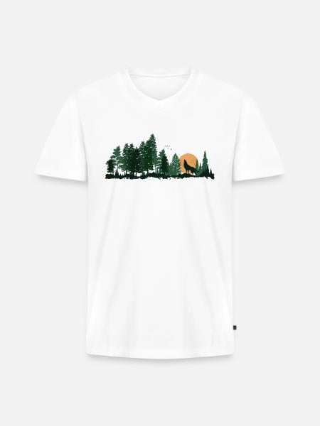Wildlife Wolf Howling - Men's Premium Organic V-Neck T-Shirt - white