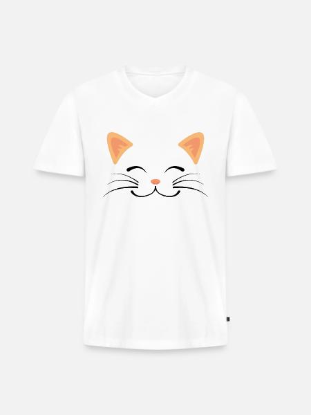 Floating Cat Face - Men's Premium Organic V-Neck T-Shirt - white