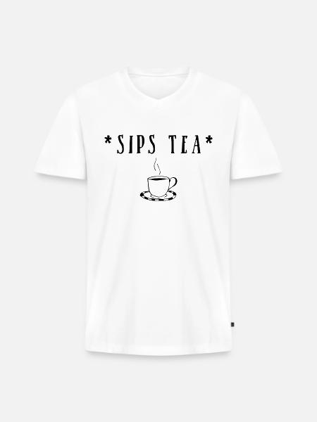 Sips tea - Men's Premium Organic V-Neck T-Shirt - white